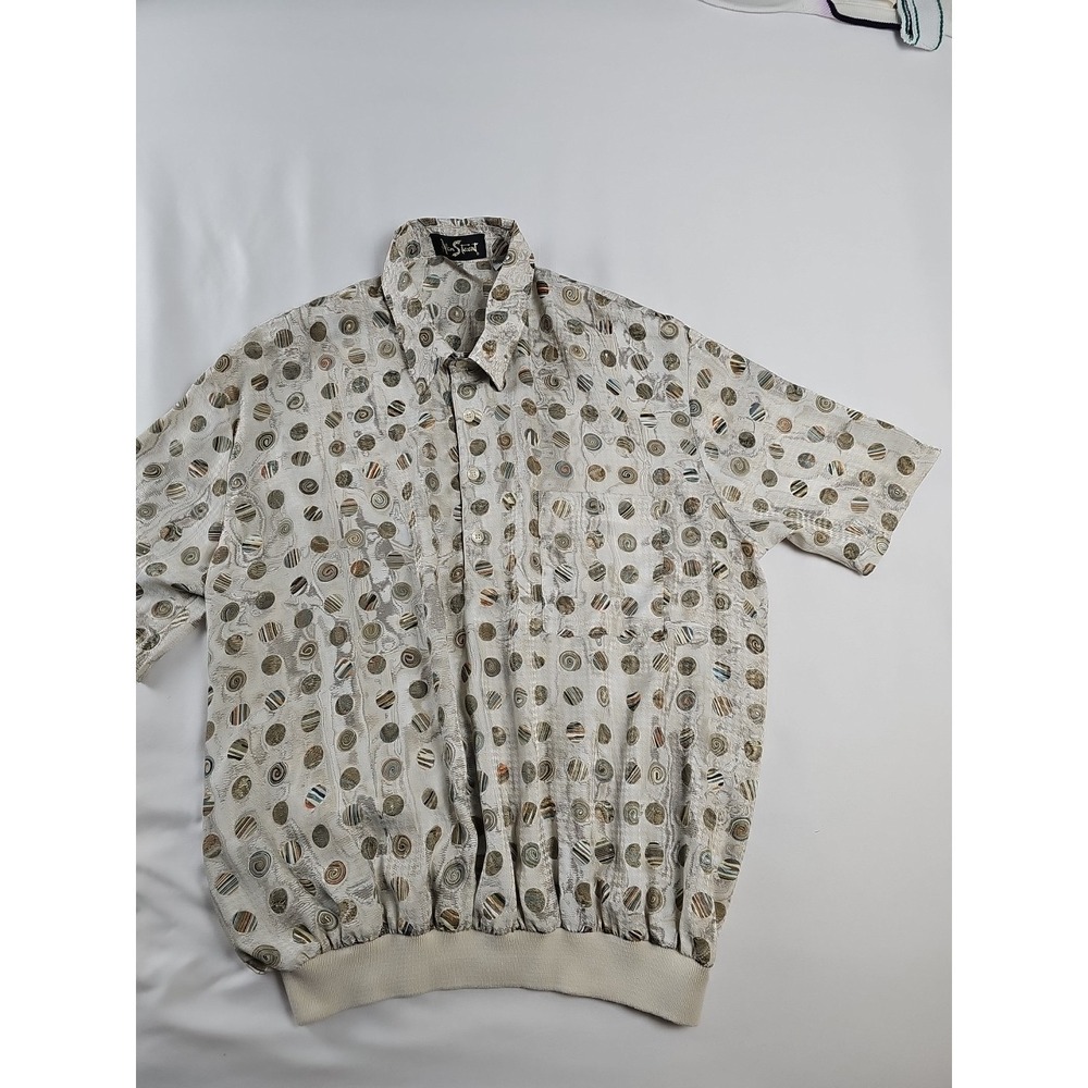 Vtg ALAN STUART Shirt Banded Waist Silky Polo Size XL Wiseguy‎ Mad Men